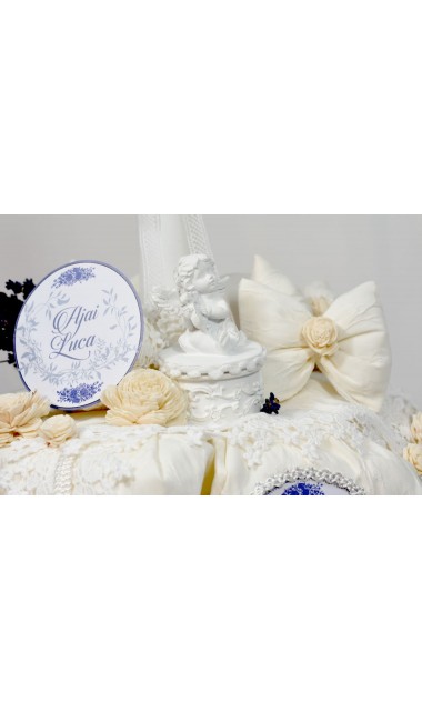Lumanare de botez pentru baieti cu lavanda si dantela alba, 65x4cm, Cosmic Blue 5